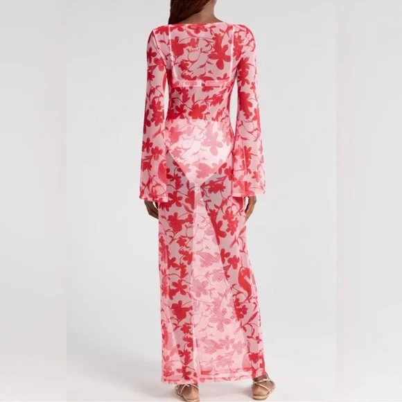 Hutch Maebry Floral Sheer Mesh Long Sleeve Maxi Cover Up Size Small - Picture 6 of 7